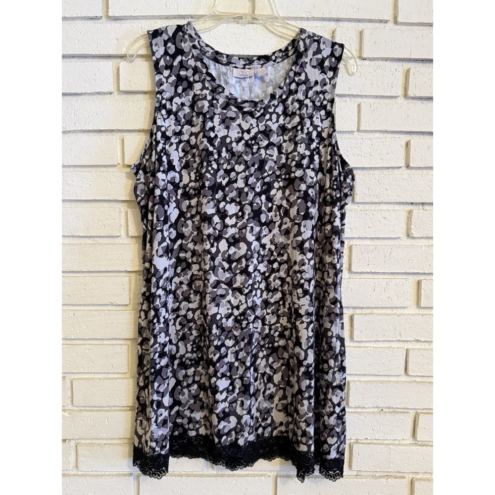 LOGO by Lori Goldstein Layers Knit Black & Gray Tank with Lace Trim Size XL
